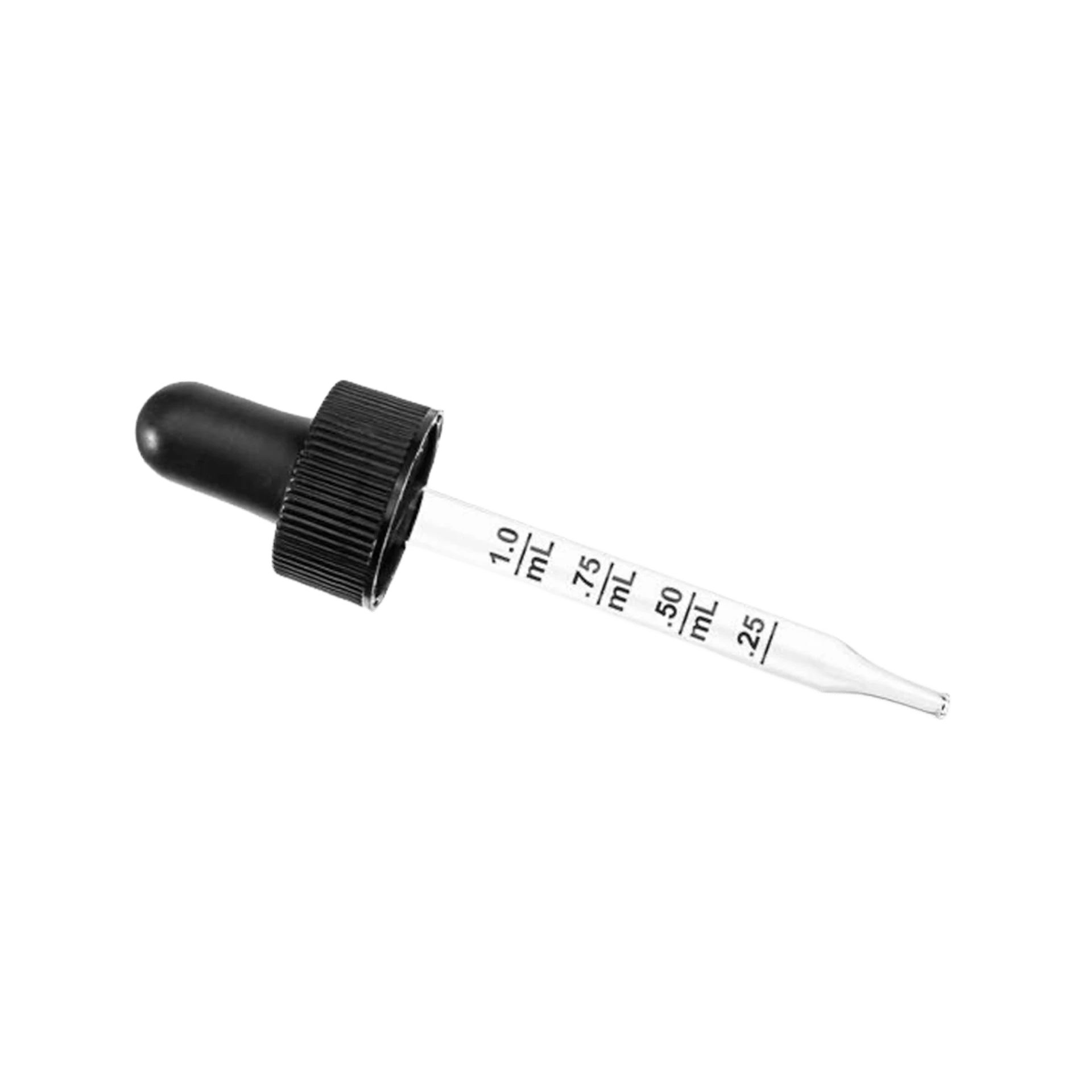 A Glass Dropper showing measurements.