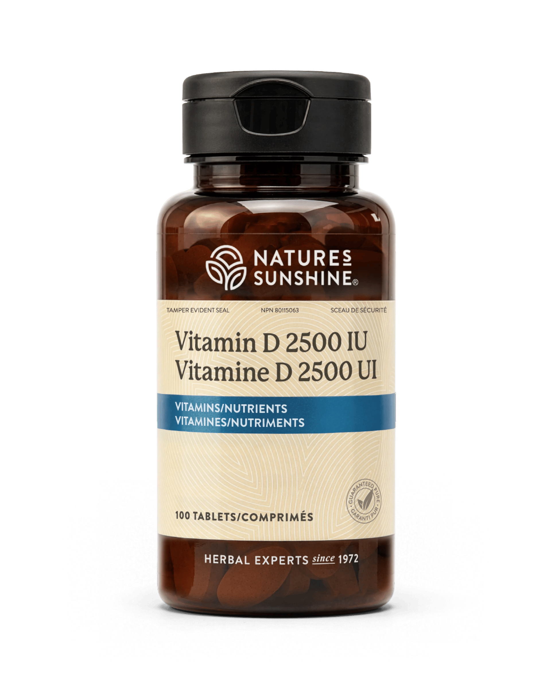 Nature's Sunshine Vitamin D3 (2500IU) bottle, 100 Tablets